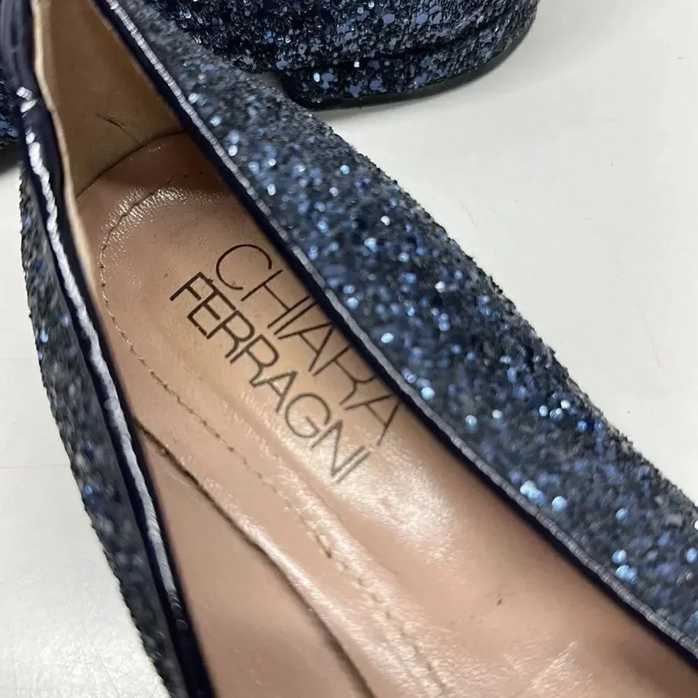 Chiara Ferragni Glitter Ballet Flats Shoes Wink Evil Eye Navy Blue Size 36 6